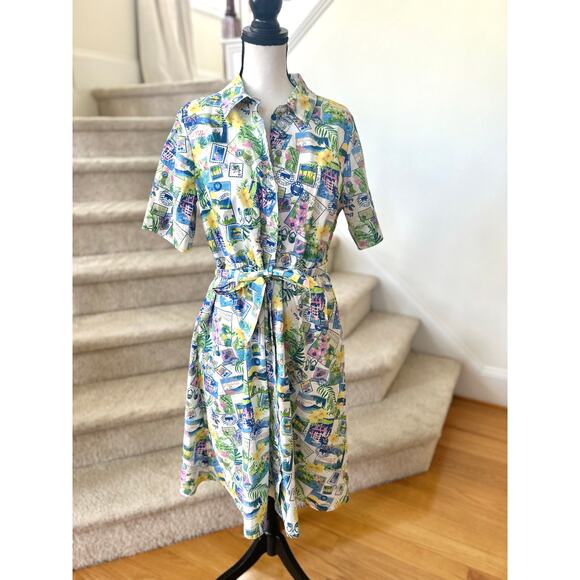Studio Park Tropical Hawaiian Postcard Print Shirt Dress - Picture 2 of 8